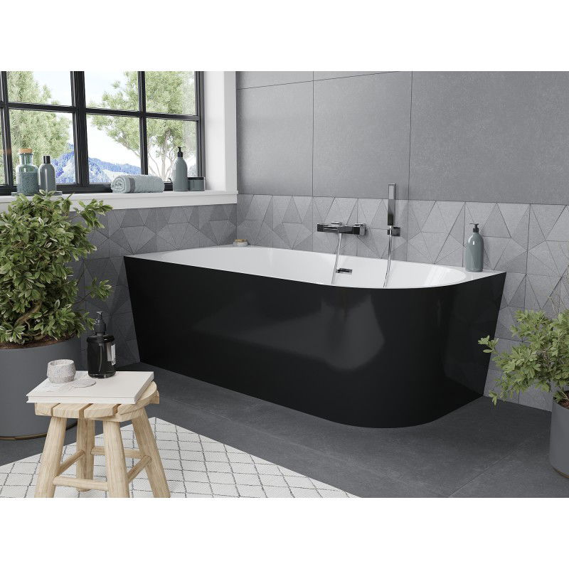 Mexen Mia vasca da bagno indipendente angolare sinistra 160 x 75 cm, bianco/nero, troppopieno cromato - 52691607575L-01