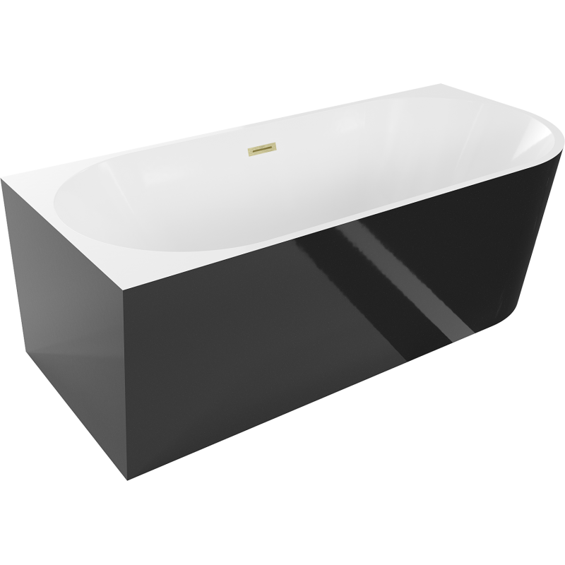 Mexen Mia vasca da bagno angolare freestanding sinistra 160 x 75 cm, bianca/nera, troppopieno oro spazzolato - 52691607575L-55