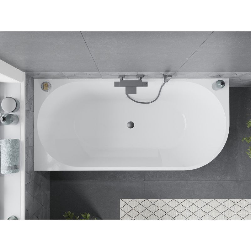 Mexen Mia baignoire autoportante d'angle gauche 160 x 75 cm, blanche/noire, trop-plein gun gray brossé - 52691607575L-66