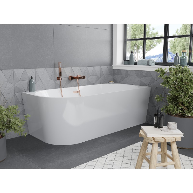 Mexen Mia wanna wolnostojąca narożna prawa 160 x 75 cm, biała, przelew miedź szczotkowana - 52691607500P-65