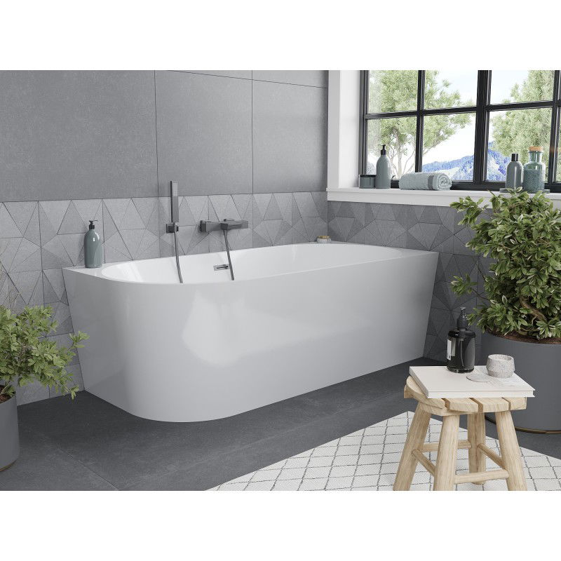Mexen Mia baignoire autoportante d'angle droite 160 x 75 cm, blanche, trop-plein gun gray brossé - 52691607500P-66