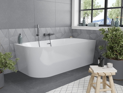 Mexen Mia freistehende rechte Eckbadewanne 160 x 75 cm, weiß, Abfluss gun gray gebürstet - 52691607500P-66