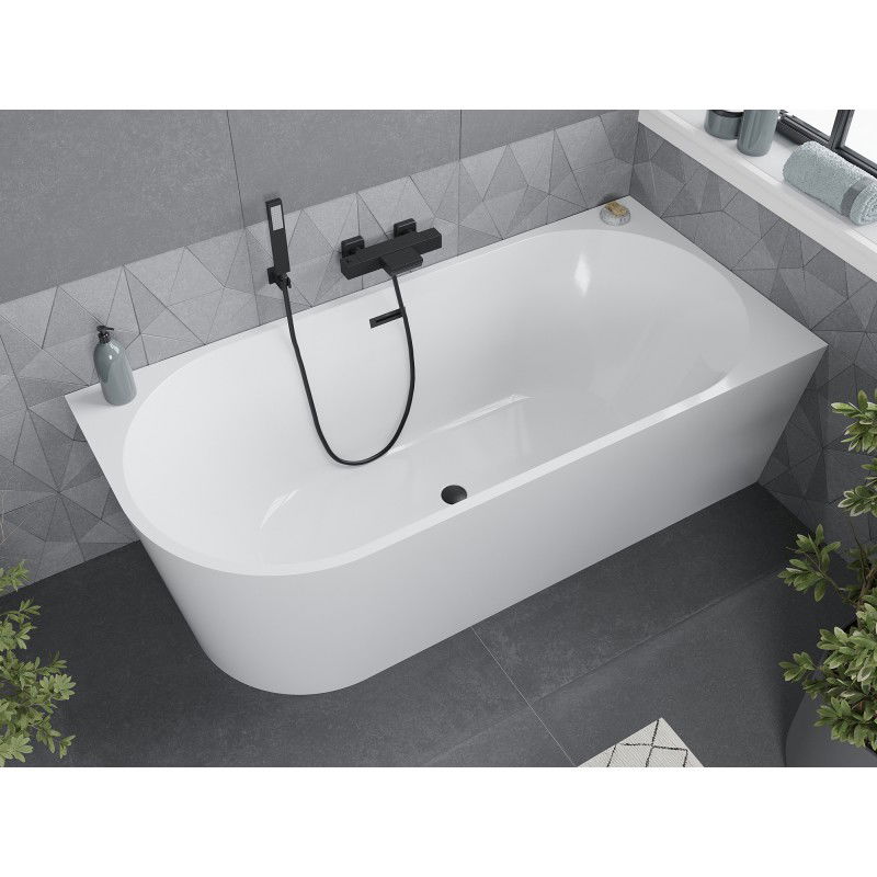 Mexen Mia baignoire autoportante d'angle droite 160 x 75 cm, blanche, trop-plein noir - 52691607500P-70