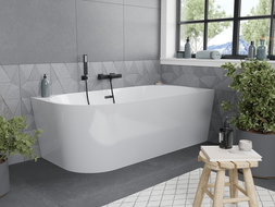 Mexen Mia freestanding corner bathtub right 160 x 75 cm, white, black overflow - 52691607500P-70