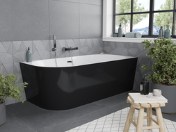 Mexen Mia freistehende Eckbadewanne rechts 160 x 75 cm, weiß/schwarz, Überlauf chrom - 52691607575P-01