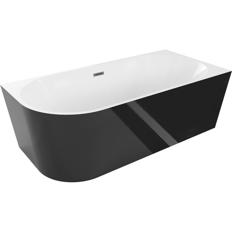 Mexen Mia Free-Standing Corner Right Bath 160 x 75 cm, White/Black, Overflow Gun Gray Brushed - 52691607575P-66