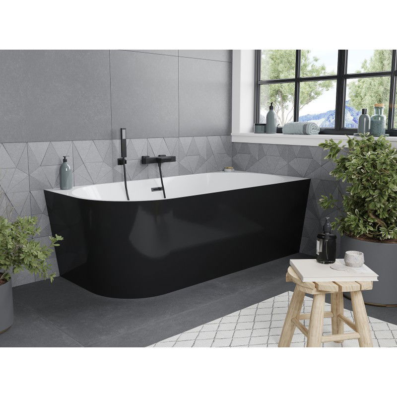 Mexen Mia free-standing corner bathtub right 160 x 75 cm, white/black, black overflow - 52691607575P-70