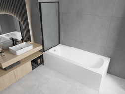 Mexen Vega rechteckige Wanne 150 x 70 cm mit Verkleidung und einflügeliger Duschwand 80 cm, schwarzes Muster - 550115070X930801?