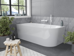 Mexen Mia freistehende Eckbadewanne links 170 x 80 cm, weiß, Überlauf weiß - 52691708000L-20