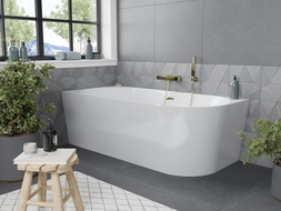Mexen Mia vrijstaande hoekbad links 170 x 80 cm, wit, gouden overloop - 52691708000L-50