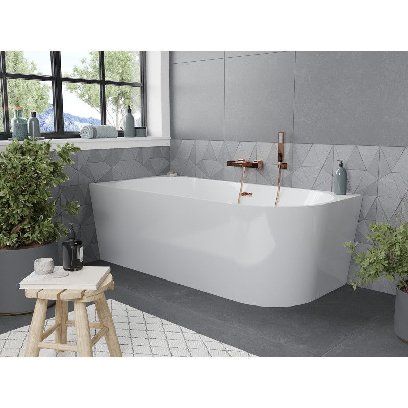 Mexen Mia freistehende Eckbadewanne links 170 x 80 cm, weiß, Überlauf Roségold - 52691708000L-60