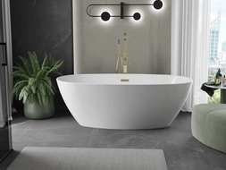 Mexen Eris freestanding bathtub 155 x 80 cm, white, gold overflow - 53441558000-50