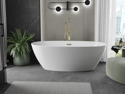 Mexen Eris freistehende Badewanne 155 x 80 cm, weiß, mit Überlaufgold - 53441558000-50