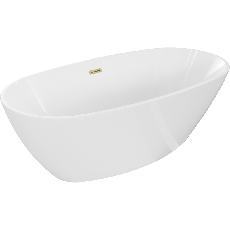 Mexen Eris freistehende Badewanne 155 x 80 cm, weiß, mit brushed gold Überlauf - 53441558000-55