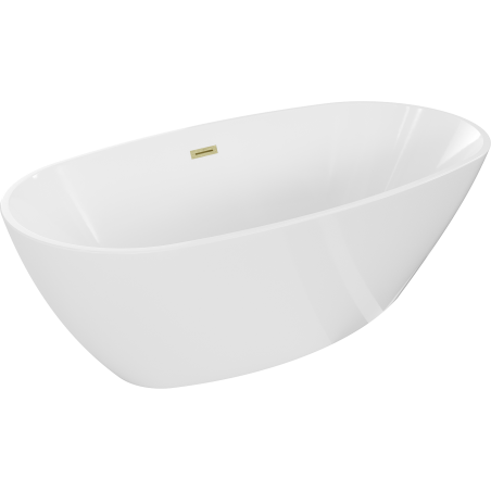 Mexen Eris freistehende Badewanne 155 x 80 cm, weiß, mit brushed gold Überlauf - 53441558000-55