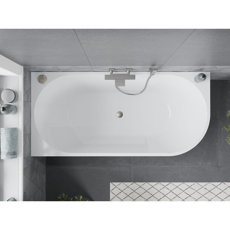 Mexen Mia baignoire autoportante d'angle gauche 170 x 80 cm, blanche, trop-plein nickel brossé - 52691708000L-97