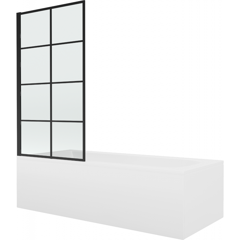 Mexen Vega rektangulärt badkar 150 x 70 cm med inbyggd panel och 1-vinge skärm 80 cm, svart mönster - 550115070X9308017077