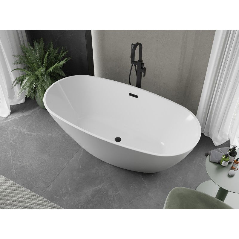 Mexen Eris freistehende Badewanne 155 x 80 cm, weiß, schwarzer Überlauf - 53441558000-70