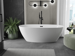 Mexen Eris freistehende Badewanne 155 x 80 cm, weiß, mit schwarzem Überlauf - 53441558000-70