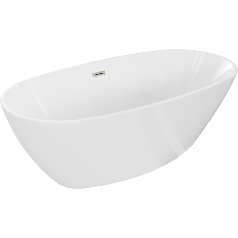 Mexen Eris freistehende Badewanne 155 x 80 cm, weiß, Überlauf gebürstetes Nickel - 53441558000-97