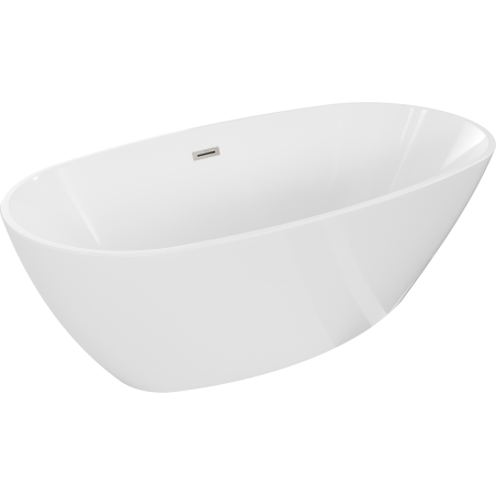 Mexen Eris freistehende Badewanne 155 x 80 cm, weiß, Überlauf gebürstetes Nickel - 53441558000-97