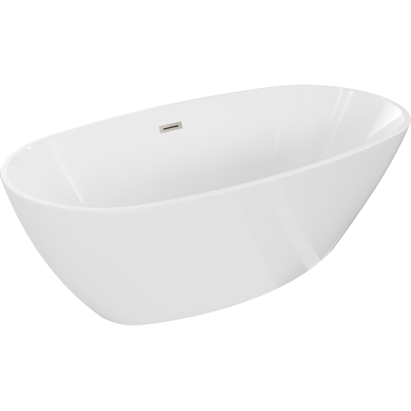 Mexen Eris vrijstaande badkuip 155 x 80 cm, wit, overloop geborsteld nikkel - 53441558000-97