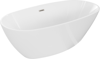 Mexen Eris vrijstaande badkuip 155 x 80 cm, wit, overloop geborsteld nikkel - 53441558000-97