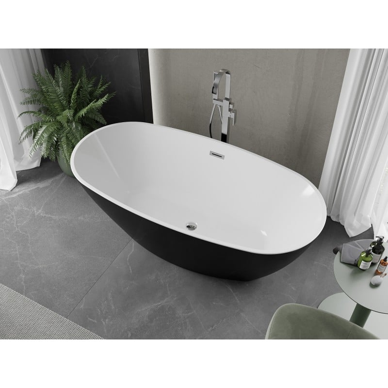Mexen Eris bañera exenta 155 x 80 cm, blanca/negra, desbordamiento cromo - 53441558075-01
