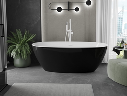 Mexen Eris freistehende Badewanne 155 x 80 cm, weiß/schwarz, weißer Überlauf - 53441558075-20