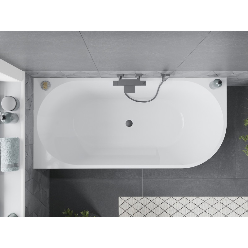 Mexen Mia wanna wolnostojąca narożna lewa 170 x 80 cm, biała/czarna, przelew gun metal - 52691708075L-95