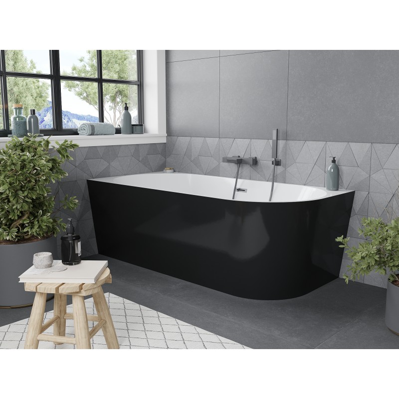 Mexen Mia wanna wolnostojąca narożna lewa 170 x 80 cm, biała/czarna, przelew gun gray szczotkowany - 52691708075L-66