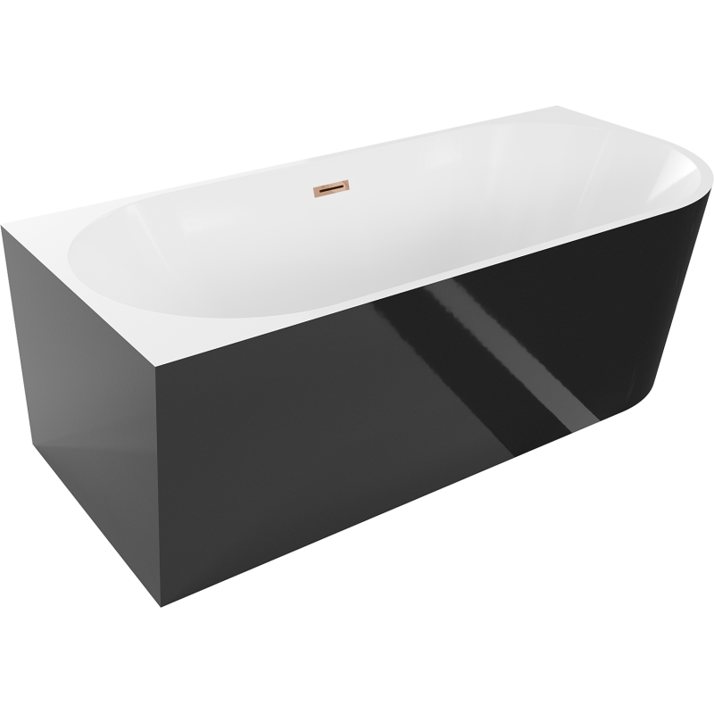 Mexen Mia Eckfreistehende Badewanne links 170 x 80 cm, weiß/schwarz, Überlauf Roségold - 52691708075L-60