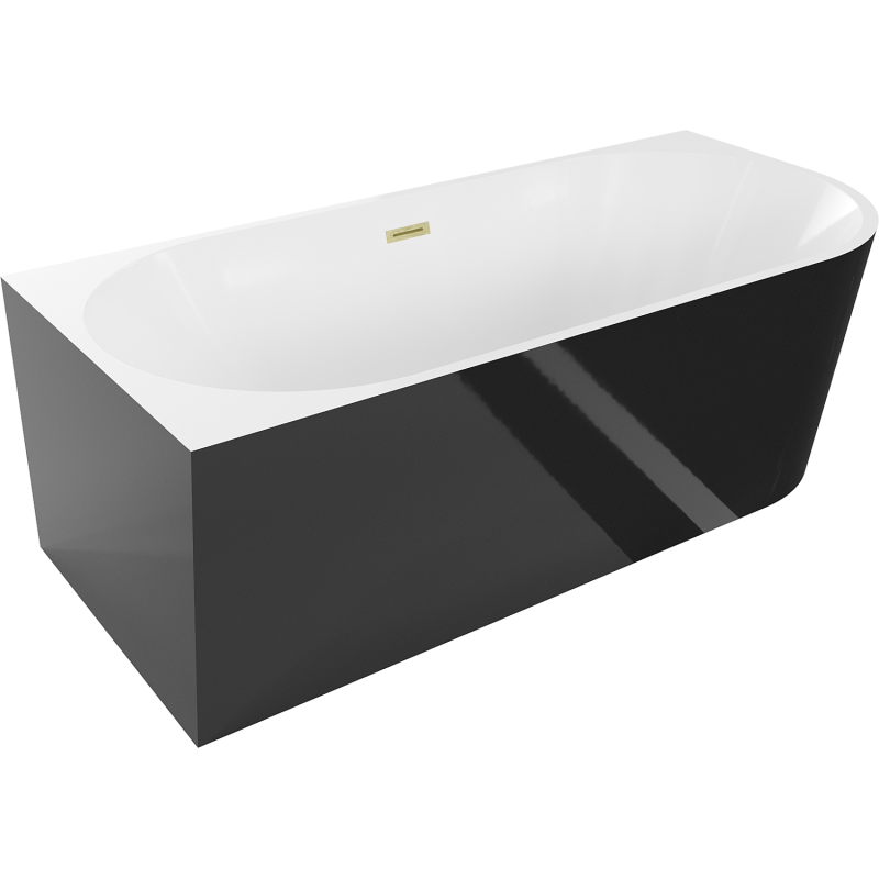 Mexen Mia vasca da bagno freestanding ad angolo sinistra 170 x 80 cm, bianca/nera, troppopieno oro spazzolato - 52691708075L-55