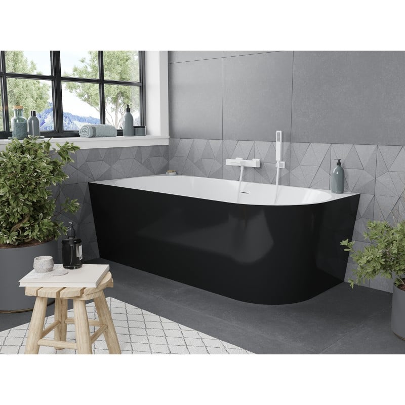 Mexen Mia vasca da bagno freestanding angolare sinistra 170 x 80 cm, bianca/nera, troppopieno bianco - 52691708075L-20