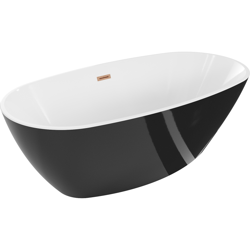 Mexen Eris vrijstaand bad 155 x 80 cm, wit/zwart, overloop geborsteld koper - 53441558075-65