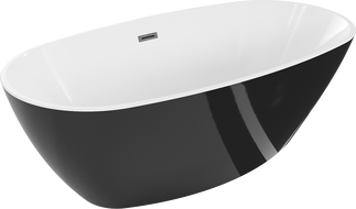 Mexen Eris freestanding bathtub 155 x 80 cm, white/black, brushed gun gray overflow - 53441558075-66