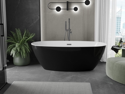 Mexen Eris freistehende Badewanne 155 x 80 cm, weiß/schwarz, gebürstet gun gray - 53441558075-66