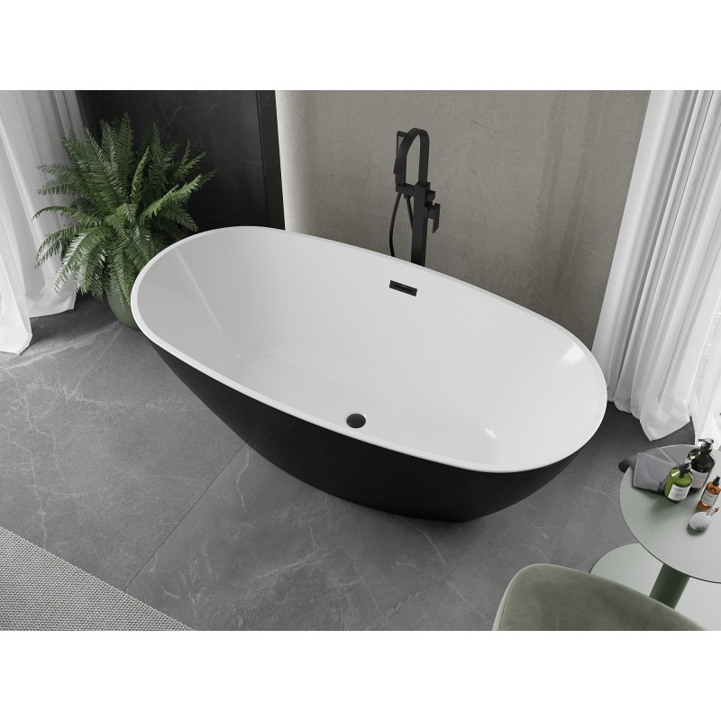 Mexen Eris vabaltiseisev vann 155 x 80 cm, valge/must, must ülevool - 53441558075-70