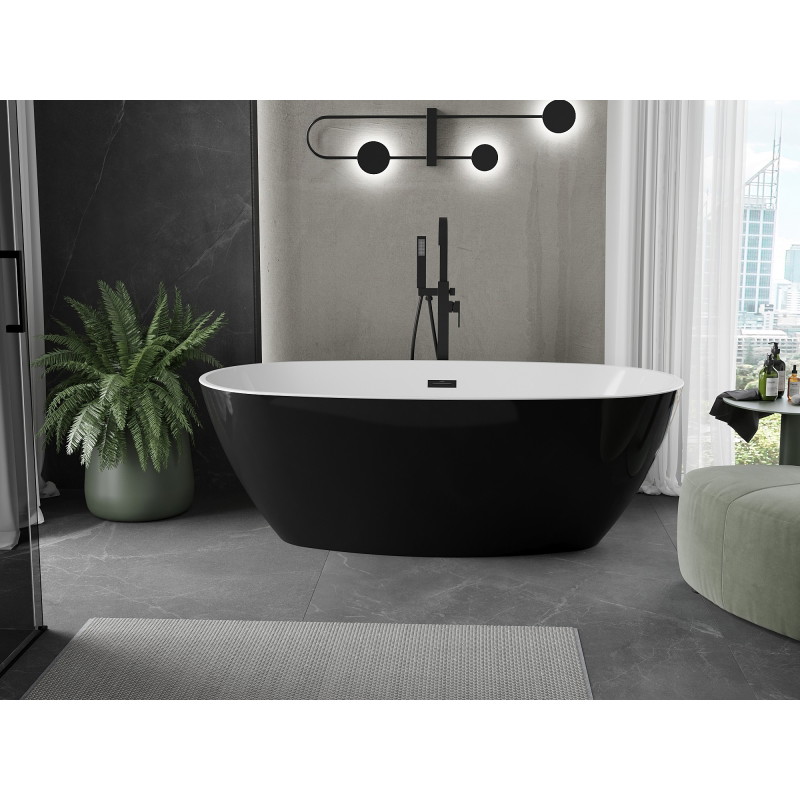 Mexen Eris vabaltiseisev vann 155 x 80 cm, valge/must, must ülevool - 53441558075-70