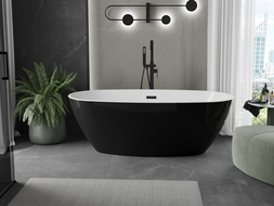 Mexen Eris freistehende Badewanne 155 x 80 cm, weiß/schwarz, Ablass schwarz - 53441558075-70