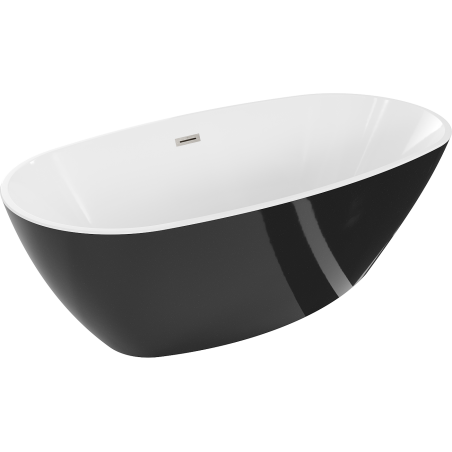Mexen Eris freistehende Badewanne 155 x 80 cm, weiß/schwarz, Überlauf gebürstetes Nickel - 53441558075-97