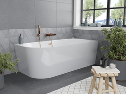 Mexen Mia freistehende rechteckige Badewanne 170 x 80 cm, weiß, gebürsteter Messingüberlauf - 52691708000P-65