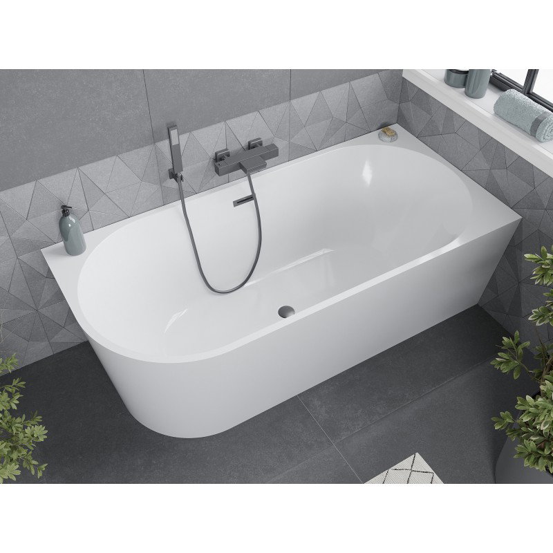 Mexen Mia freestanding corner bathtub right 170 x 80 cm, white, gun metal overflow - 52691708000P-95
