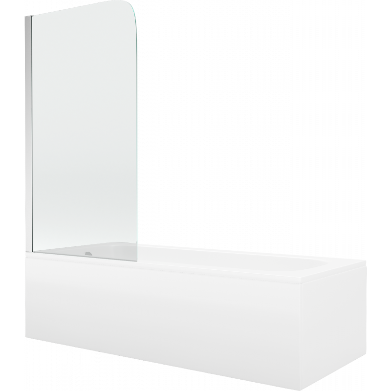 Mexen Vega baignoire rectangulaire 160 x 70 cm avec habillage et paroi de douche à 1 volet 75 cm, transparent, chromé