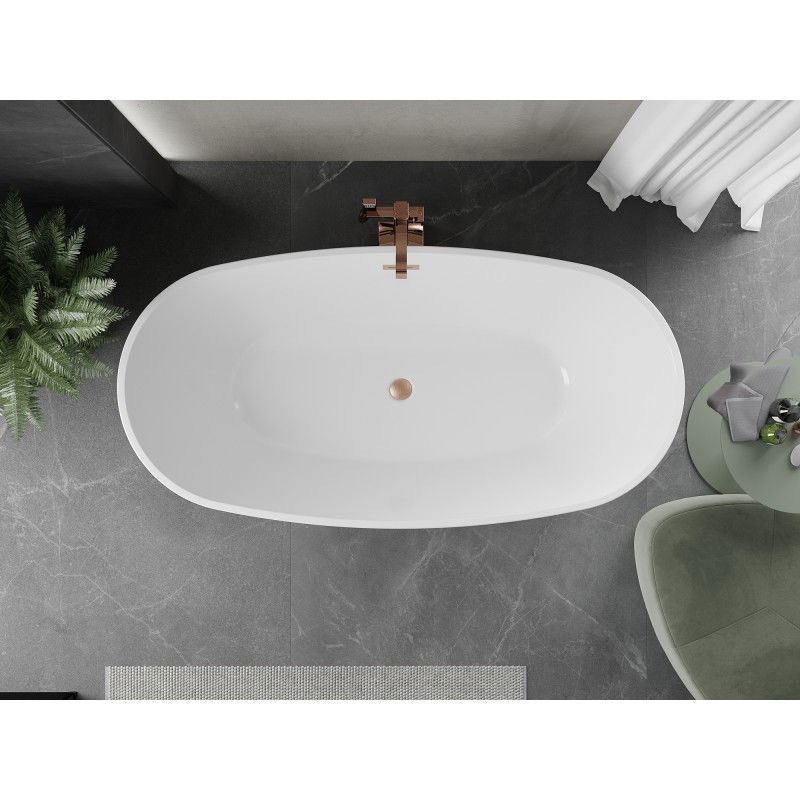 Mexen Eris vasca da bagno freestanding 170 x 80 cm, bianca, troppo pieno rame spazzolato - 53441708000-65