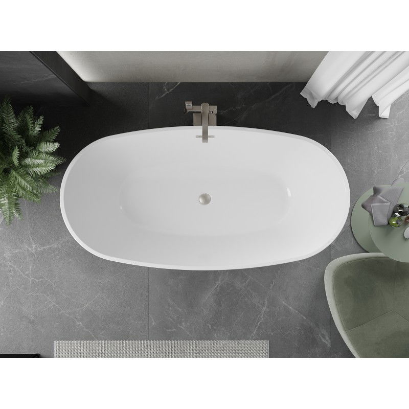 Mexen Eris freistehende Badewanne 170 x 80 cm, weiß, Überlauf gebürstetes Nickel - 53441708000-97