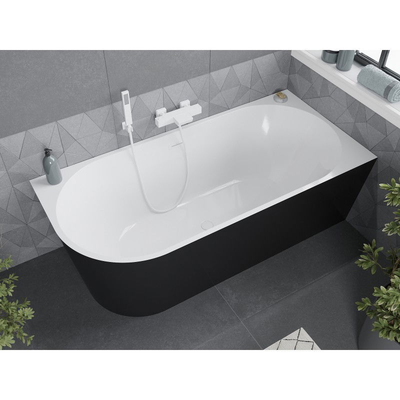 Mexen Mia vasca da bagno freestanding angolare destra 170 x 80 cm, bianca/nera, troppopieno bianco - 52691708075P-20