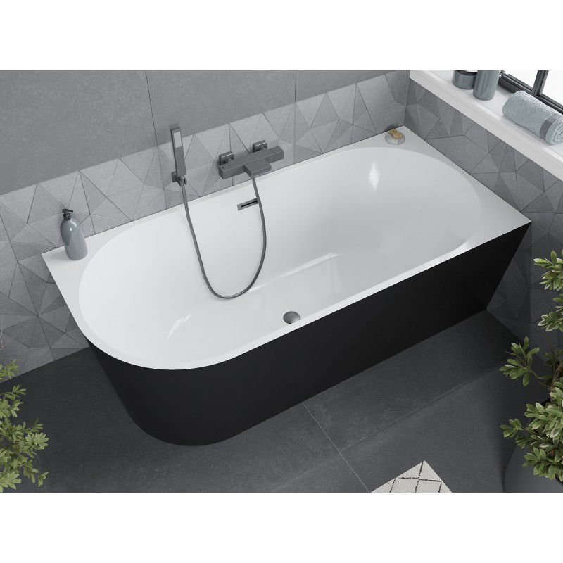 Mexen Mia baignoire autoportante d'angle droite 170 x 80 cm, blanche/noire, trop-plein gris canon brossé - 52691708075P-66