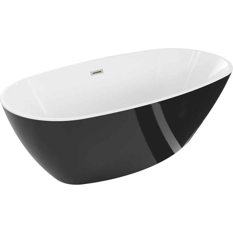 Mexen Eris Badewanne freistehend 170 x 80 cm, weiß/schwarz, Überlauf gebürstetes Nickel - 53441708075-97