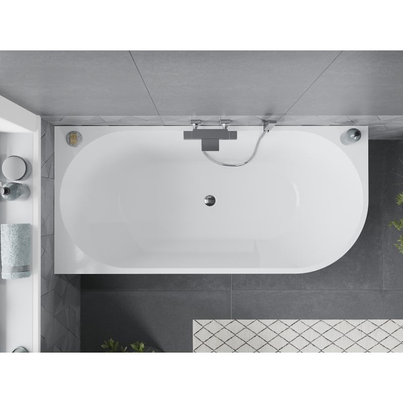 Mexen Mia bañera exenta de esquina izquierda 180 x 80 cm, blanca, rebosadero cromo - 52691808000L-01